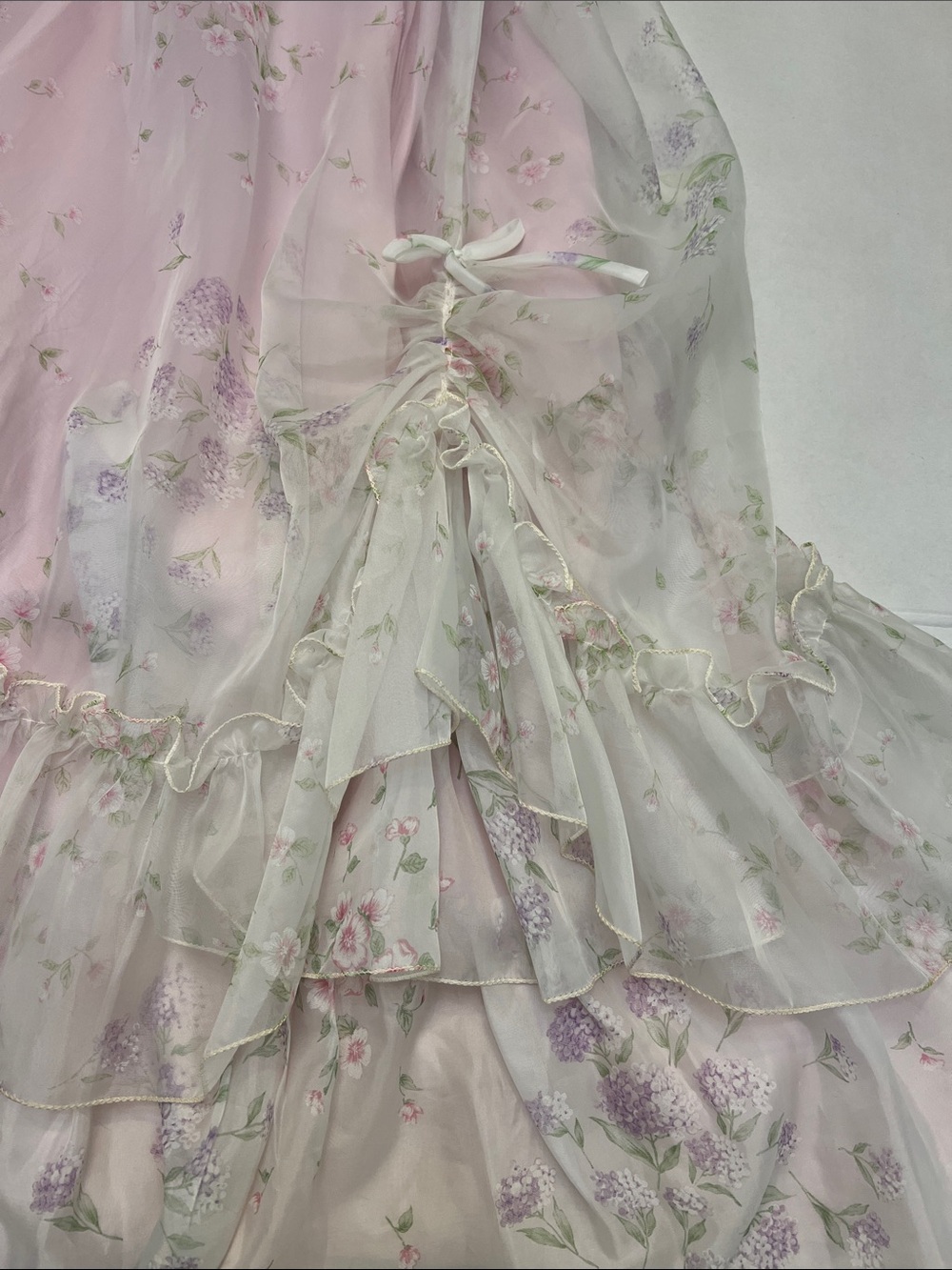 80’s PRAIRIE COTTAGECORE PROM GOWN COQUETTE DRESS SMALL VINTAGE - Picture 7 of 16